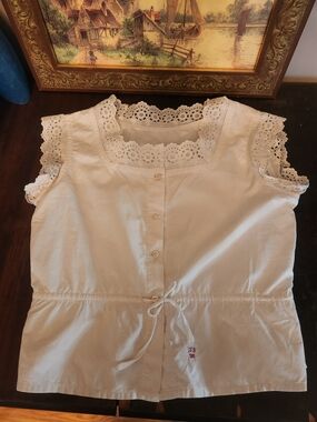 French Vintage Corset Cover In White Cotton With Eyelet Lace